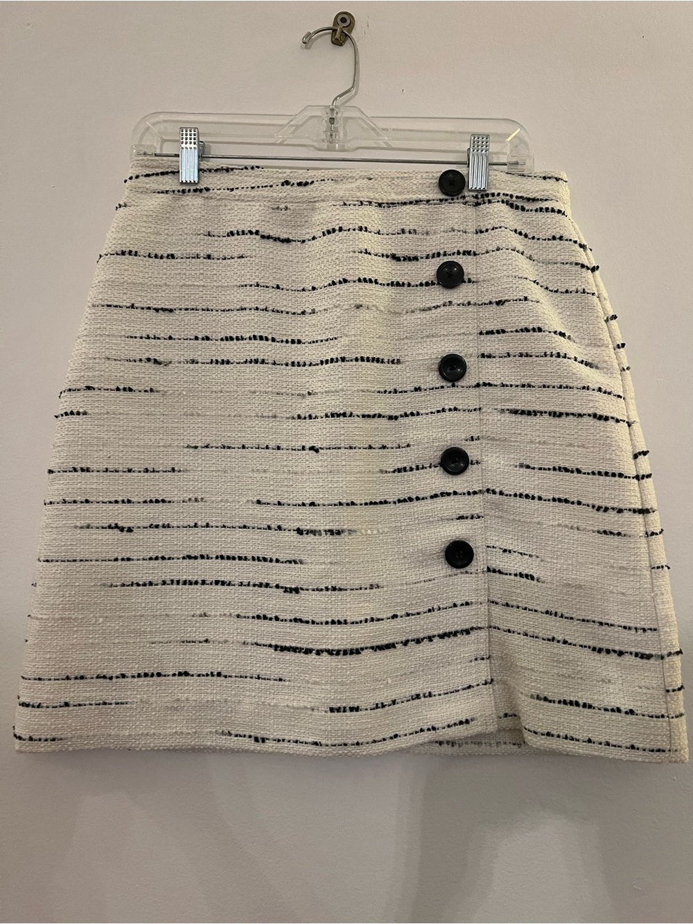 Ann Taylor Ivory Mini Skirt with Black Stripe Detail